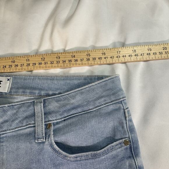 PAIGE Straight Distressed Denim light Blue Jeans 32 Stretch - Picture 3 of 7